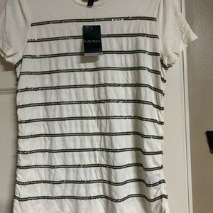 Ralph Lauren White Tee with Green Stripes
